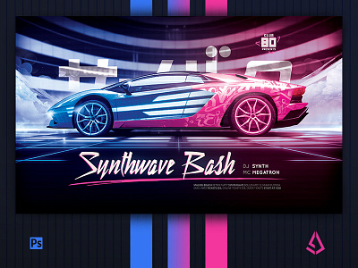 New Wave Flyer v5 Retrowave Car Synthwave Poster 1980s automotive car chillwave classic cyberpunk electro futurewave futuristic music neon new wave new wave flyer new wave songs pink poster retro sci fi synthwave flyer vaporwave