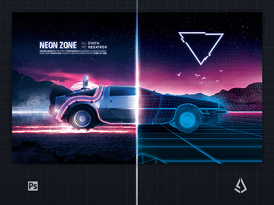 New Retrowave Poster Synthwave Delorean Electro Flyer 1980s 80s car classic cyberpunk electro futurewave futuristic music neon new wave new wave flyer new wave songs poster retro sci fi synthwave flyer vaporwave