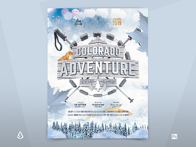 Winter Hiking Flyer Snowshoeing Poster Outdoor Template alpinism backpacking camping colorado flyer mountaineering mountains outdoor poster snow snow shoeing snow shoes snowshoeing template tent winter winter hiking