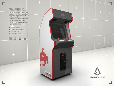 Retro Gaming Arcade Cabinet Machine Mockup Template