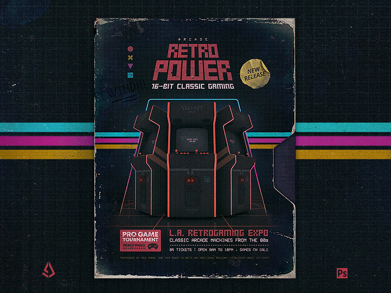 Retro Gaming Flyer 80s Vhs Arcade Cabinet Vintage Synthwave