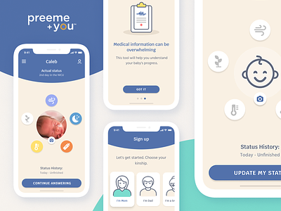 Improving parent-premature infant relationships app design flat icon product ui ux vector