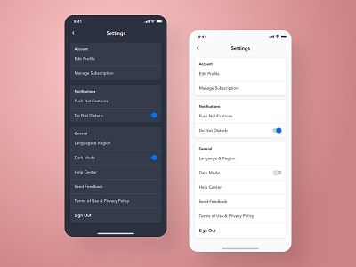 Daily UI 007 - Settings app dark mode design material design minimal mobile app settings ui ux web