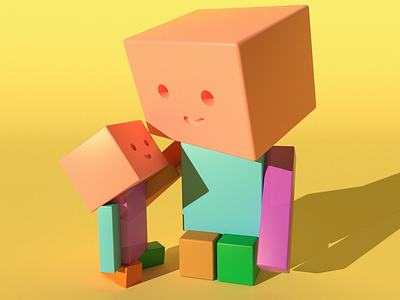 box mon and baby animation art box c4d character characterdesing design diseño illustration maxonc4d web