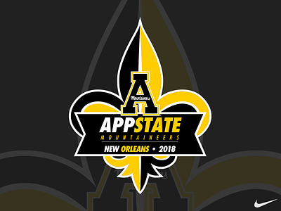 2018 AppState New Orleans Bowl Logo 2018 app appalachian appstate athletic logo black black and gold bowl champions fleur de lis football gold illustration logo mountaineers new orleans state