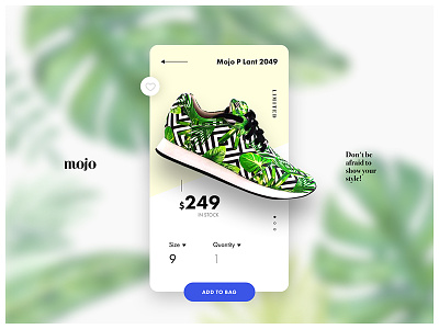 Mojo App Product Page ecommerce mobile app shoe uiux
