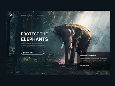 Protect The Elephants Landing page animals app clean dark design landing landingpage modern rights ui ux web website