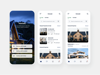 Homaid Concept App app clean design interface mobile modern property rent sale ui uiux ux