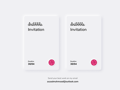 Two Dribbble Invites cards cards ui clean design giveaway invite invite giveaway modern neumorphism ui ux