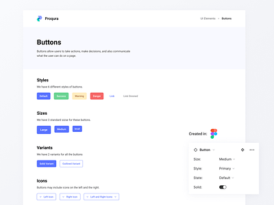 Proqura Design Library: Buttons app button components button library buttons clean component library components design design library design system figma modern ui ui library ux variants