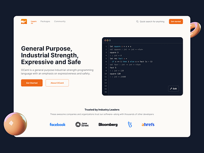 OCaml Website Intro Section clean design landing page modern ocaml ui ux web design