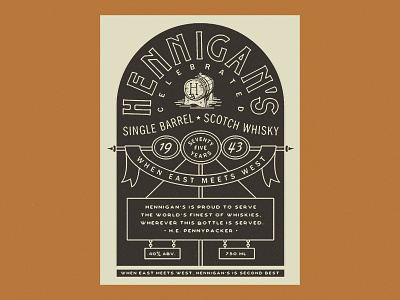 Hennigan's Label illustration label logo monoline scotch simple texture type typography vector vintage whiskey
