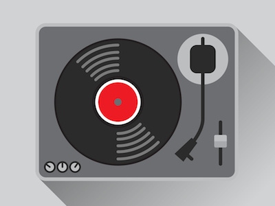Record player dj flat icon illustration music needle plastic retro vector vintage vinyl