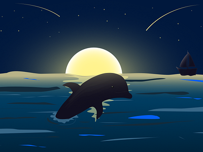 Dolphin animals art dark dolphin illustration midnight nature sea