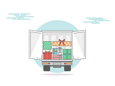 A Very Late Delivery holidays illustration logistics presents semi trailer truck vector