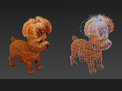 Dog 3D Model With Wireframe