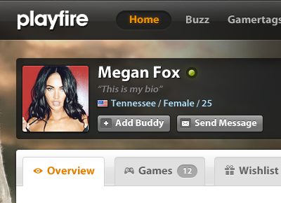 Playfire avatar black gaming glossy glow megan fox orange profile