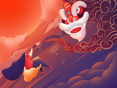 Late illustrations of the Spring Festival cloud illustration lion painter sun sunlight ui 插图