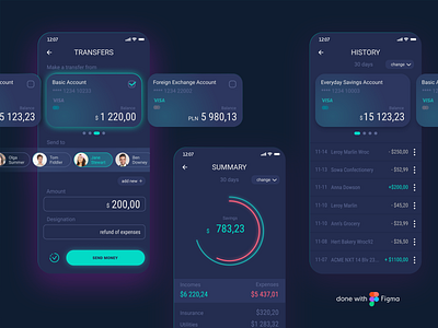 Banking App | Dark mode banking banking app dark dark mode dark theme design figma mobile mobile app ui ux vector