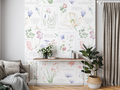 Botanical illustrations for wallpaper branding design illustration logo pattern seamless pattern set design textile watercolor