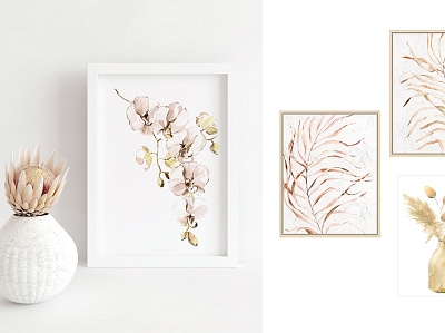 Tropical flowers for home decor branding design illustration pattern seamless pattern set design textile watercolor