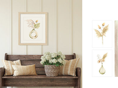 bohemian style for home decor branding design illustration pattern seamless pattern set design textile watercolor
