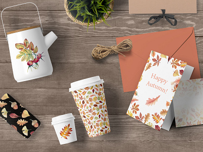 Autumn Set autumn design illustration october pattern postcards seamless pattern set design textile watercolor