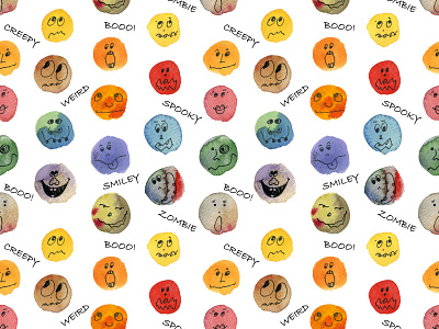 Seamless Pattern with Smiley Monsters