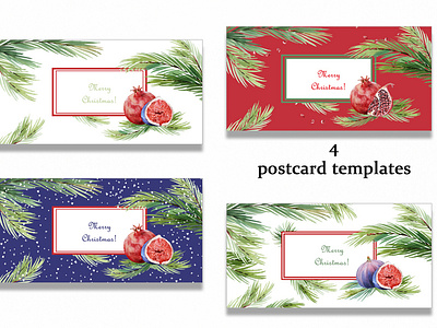 Juicy Christmas Postcards christmas christmas cards design fruits illustration new year pomegranate postcards season greetings watercolor winter