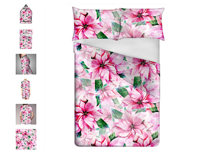 Bedsheets with poinsettis flowers