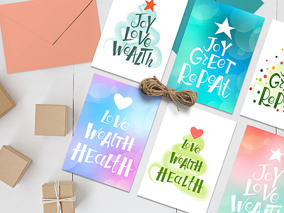 Lettering Christmas cards set christmas design greetingcard illustration lettering new year post card postcard set design typo logo typography vector