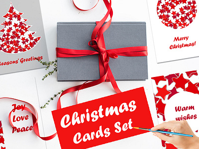 Christmas cards with red stars pattern