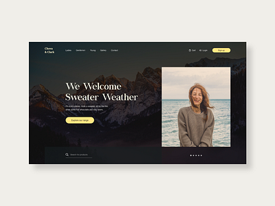 Chova & Clark clothing design flat graphicdesign homepage mountains sweaters type typography ui ux web webdesign yellow