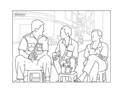 Morning coffee in SaiGon content design illustration line art lineart vector vietnam