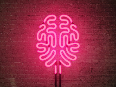 Neon Brain alley brain brick glow illumination illustration light mind neon pink