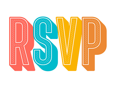 RSVP 3d card colorful extruded invitation print rsvp typography vector