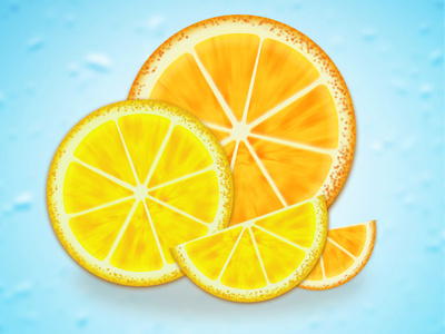 OrangeLemon blue design drop illustration lemon orange slice yellow