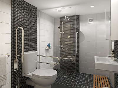 CwtchPod: Bathroom 3d art architectural visualisation archviz brochure c4d caerphilly cardiff design photoshop redshift3d