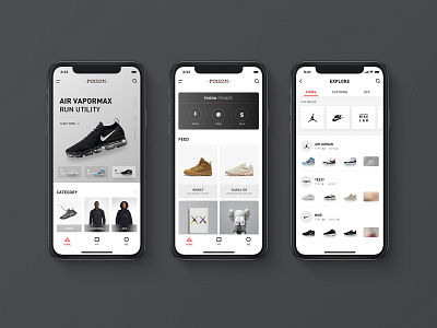 Redesign For Poison App app black card flat icon kaws nike page poison shoes size theten ui ux