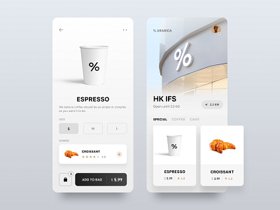 % ΔRΔBICΔ - Order app arabica cafe card clean coffee design menu minimalist mobile order price ui ux white