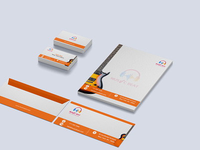 "Music Beat" Music Industry Complete Stationery Design branding business card elegant design envelope guitar letterhead music beat stationery design