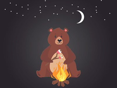 Vector Cartoon Illustration of Bear bear bear illustration bonfire brown cartoon fire firewood flame illustration night vector
