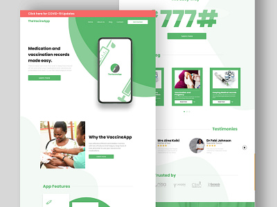 landing page design for a vaccination app