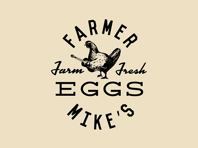 Farmer Mike's chicken eggs guitar hen logo type