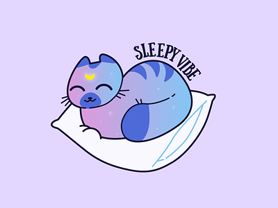 Sleepy vibe cartoon cat illustration logo magical pillow salor moon shyne sleep sleepy star starry vector vibe