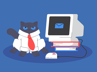Smart office cat cartoon cat geek illustration mail office smart