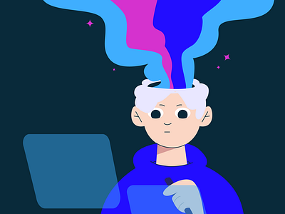 thoughts are material cartoon character illustration magic man office think thoughts are material vector work working