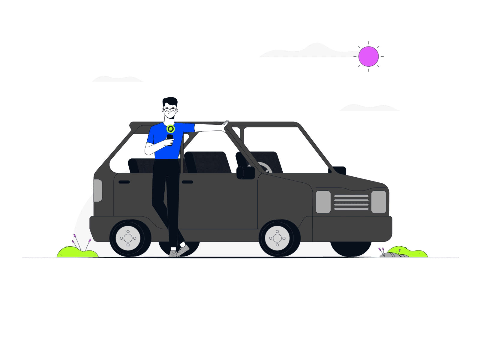 Car 2d 2danimation adobe animation car character clean design flat geometric icon illustration illustrator loop motion motiongraphics vector