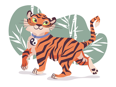 Tiger animal asian bamboo tiger vector art vector illustration yin and yang