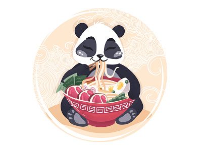 Panda with Ramen animal feast food illustration japan noodles panda ramen soup vector art